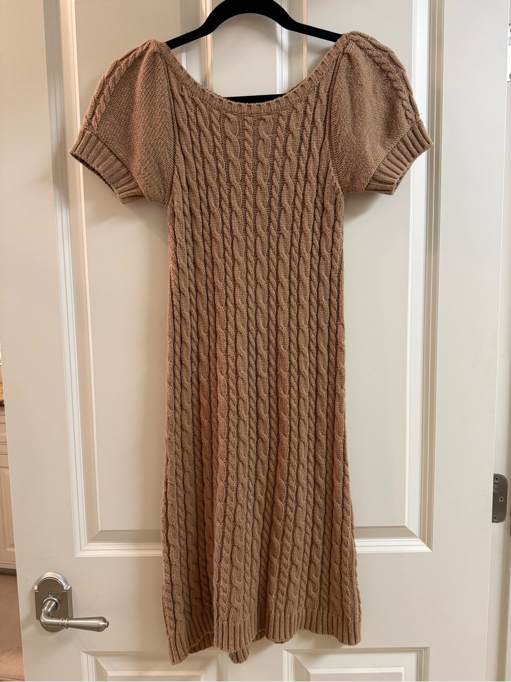 Zara Cable-Knit Short Sleeve Midi Dress - Camel